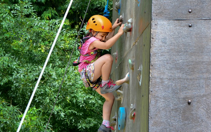 Climbing wall young girl